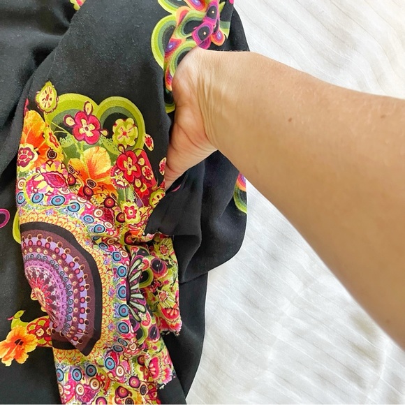 Desigual Andez Plunge Neck Short Sleeve Maxi Dress Black Multi size 36 (XSmall) - Picture 8 of 14